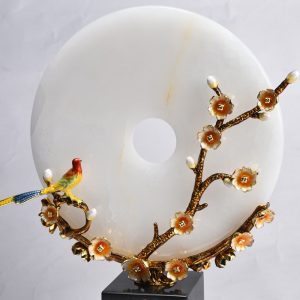 Chim khuyên đậu cành mai đồng điếu ngọc