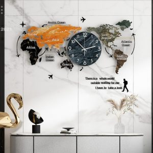 Tranh đồng hồ treo tường hình bản đồ Thế Giới