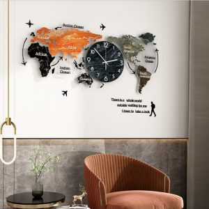 Tranh đồng hồ treo tường hình bản đồ Thế Giới