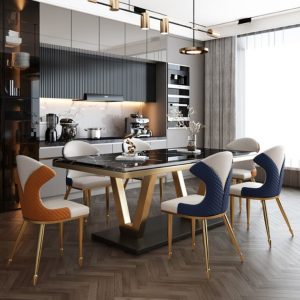 Bộ bàn ăn chân chữ V sang trọng trang trí khách sạn