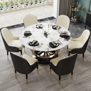 Bộ bàn ăn tròn cao cấp được trang trí đẹp mắt