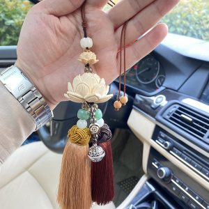 Khánh trang trí oto hoa sen điêu khắc mang lại may mắn