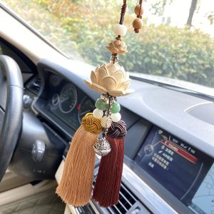 Khánh trang trí oto hoa sen điêu khắc mang lại may mắn