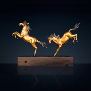 Tượng song mã trang trí chất liệu đồng