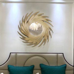 Gương tròn treo tường trang trí phòng khách bắt mắt