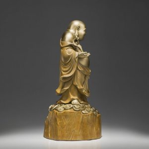 Tượng phật di lặc cầm gậy như ý bằng đồng đẹp