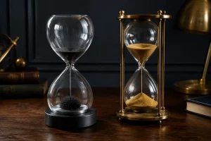 Đồng hồ cát nam châm mạt sắt bên cạnh đồng hồ cát truyền thống